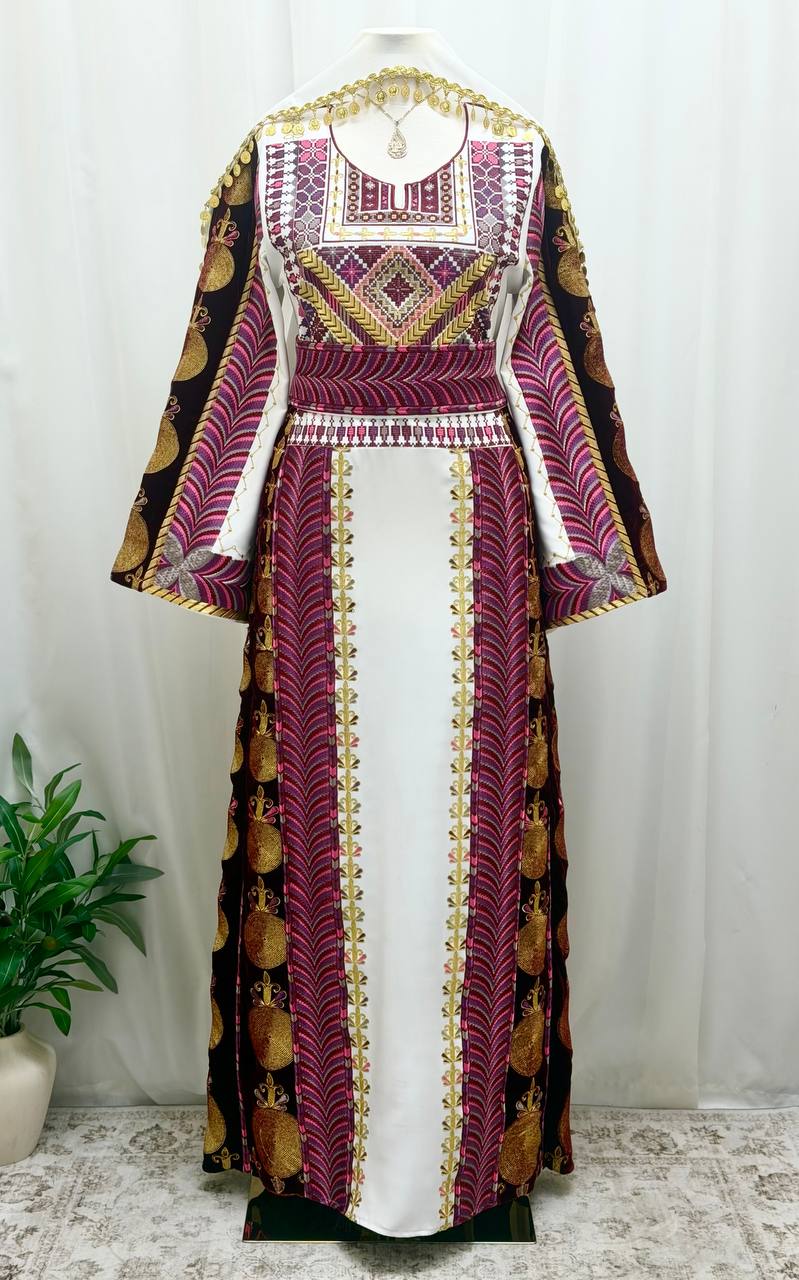 Al Maliha – Palestinian Embroidered Thobe with Tie Belt
