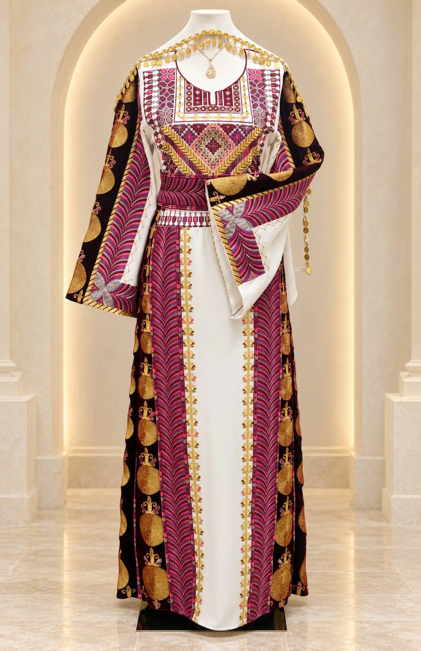 Al Maliha – Palestinian Embroidered Thobe with Tie Belt