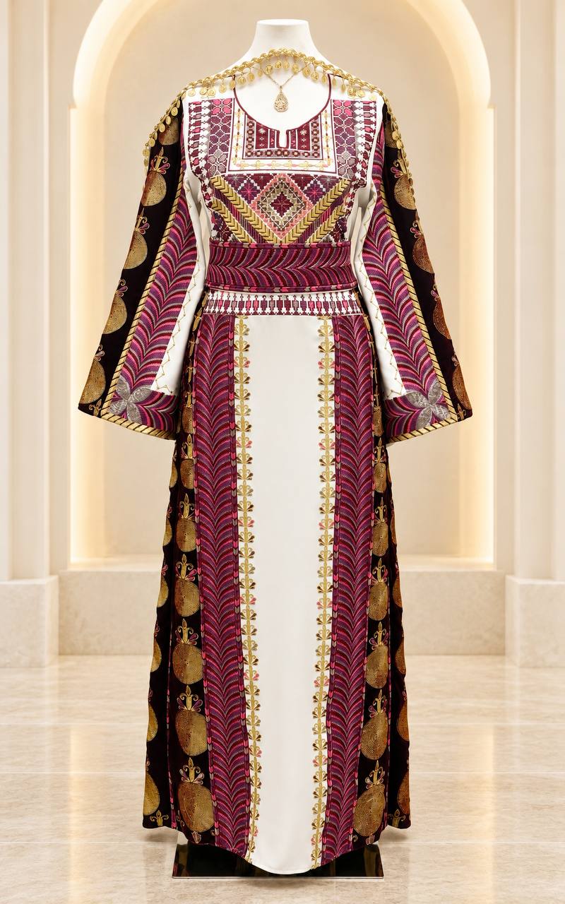 Al Maliha – Palestinian Embroidered Thobe with Tie Belt