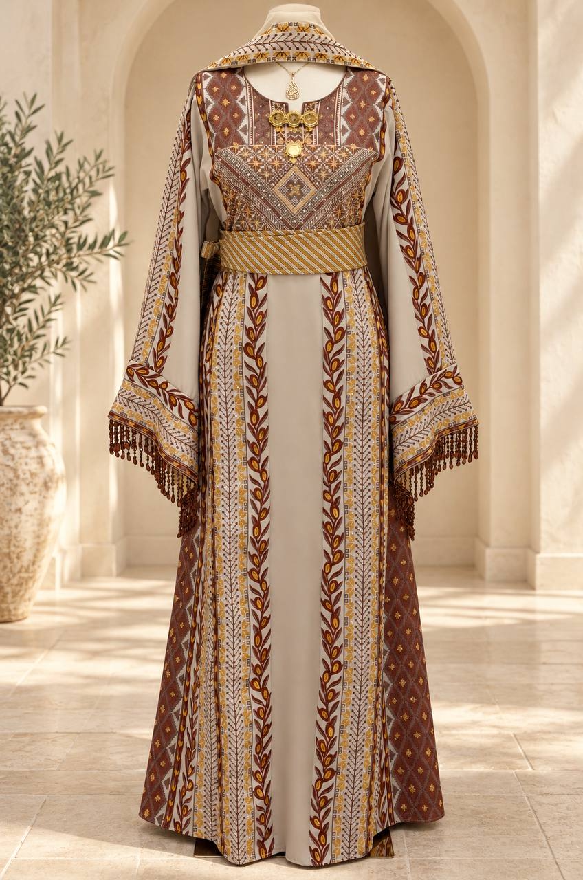 Al Zaytouna – Palestinian Embroidered Thobe with Shawl & Reversible Belt