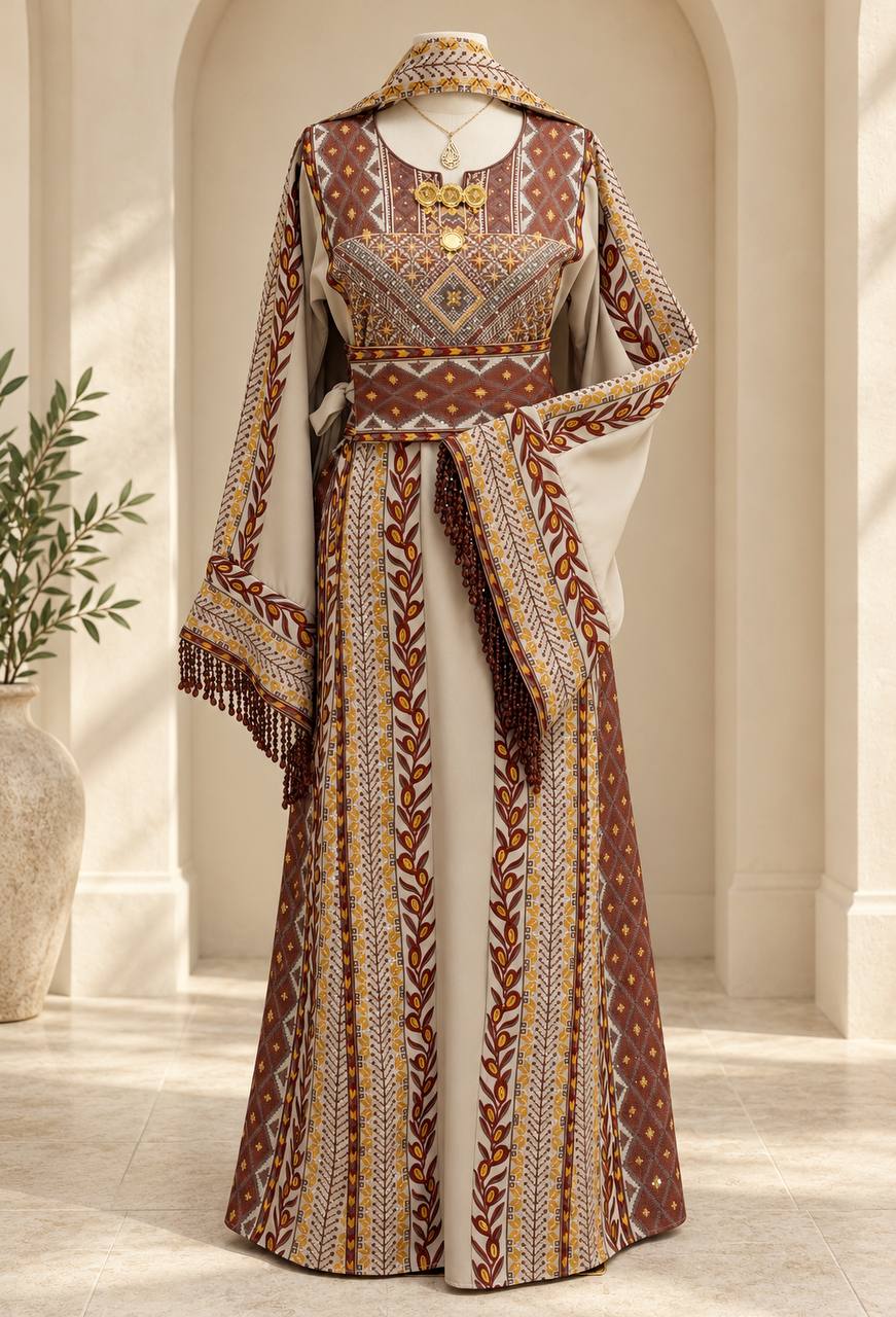 Al Zaytouna – Palestinian Embroidered Thobe with Shawl & Reversible Belt