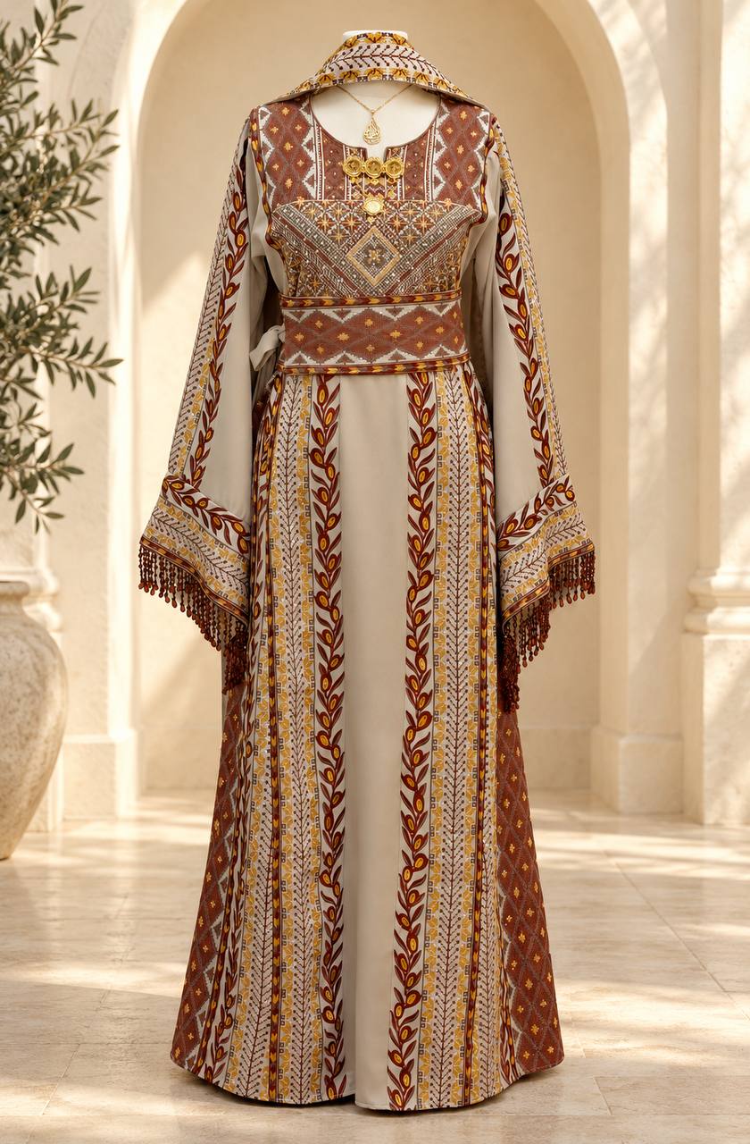 Al Zaytouna – Palestinian Embroidered Thobe with Shawl & Reversible Belt