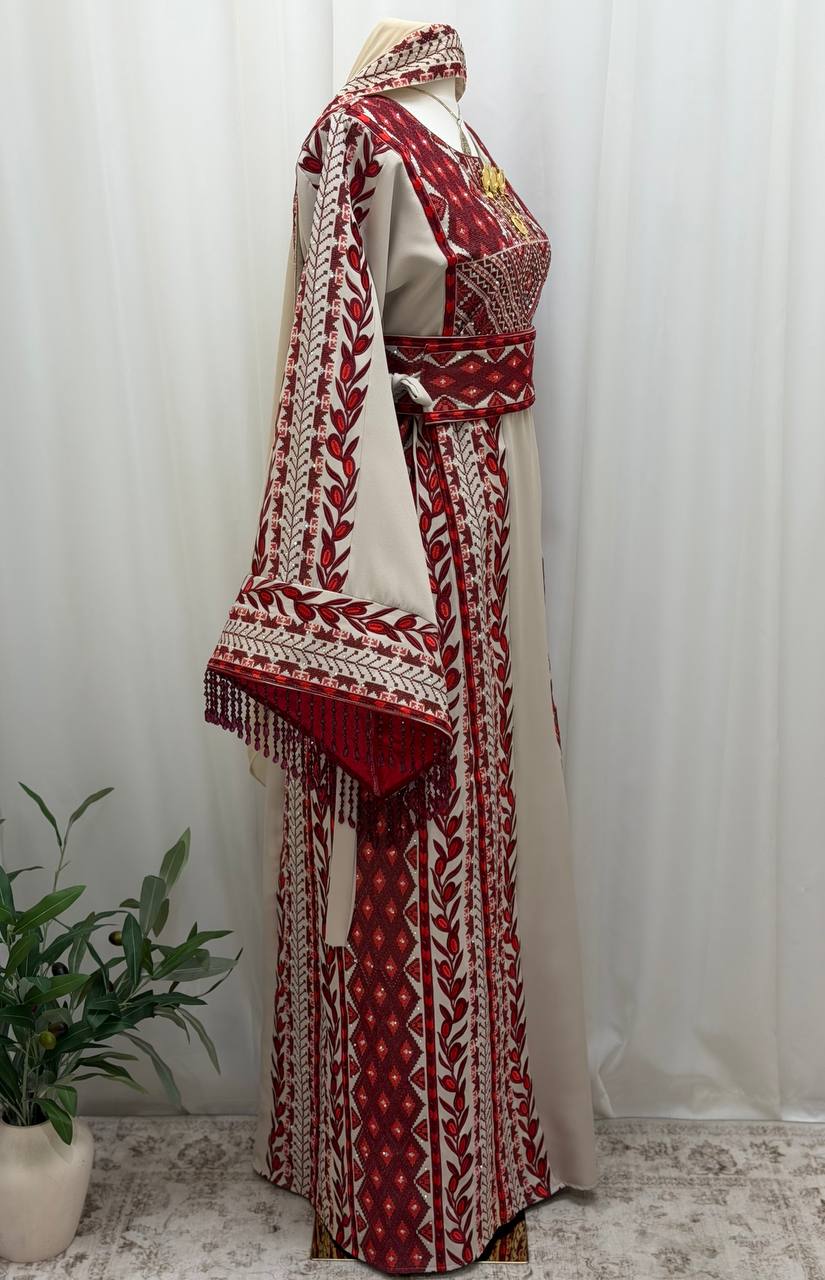 Al Zaytouna – Palestinian Embroidered Thobe with Shawl & Reversible Belt