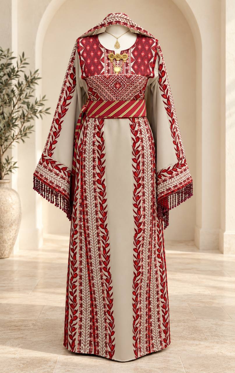 Al Zaytouna – Palestinian Embroidered Thobe with Shawl & Reversible Belt