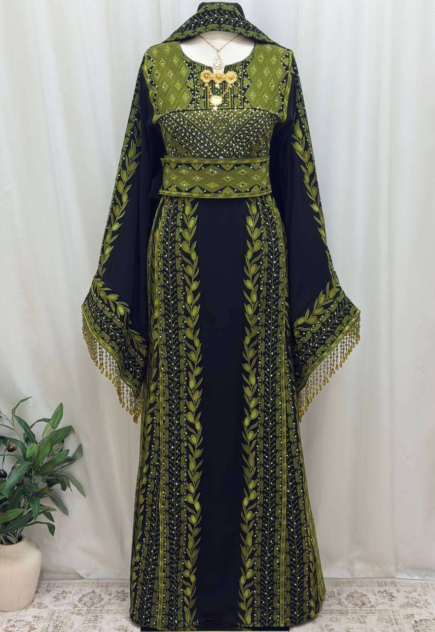 Al Zaytouna – Palestinian Embroidered Thobe with Shawl & Reversible Belt