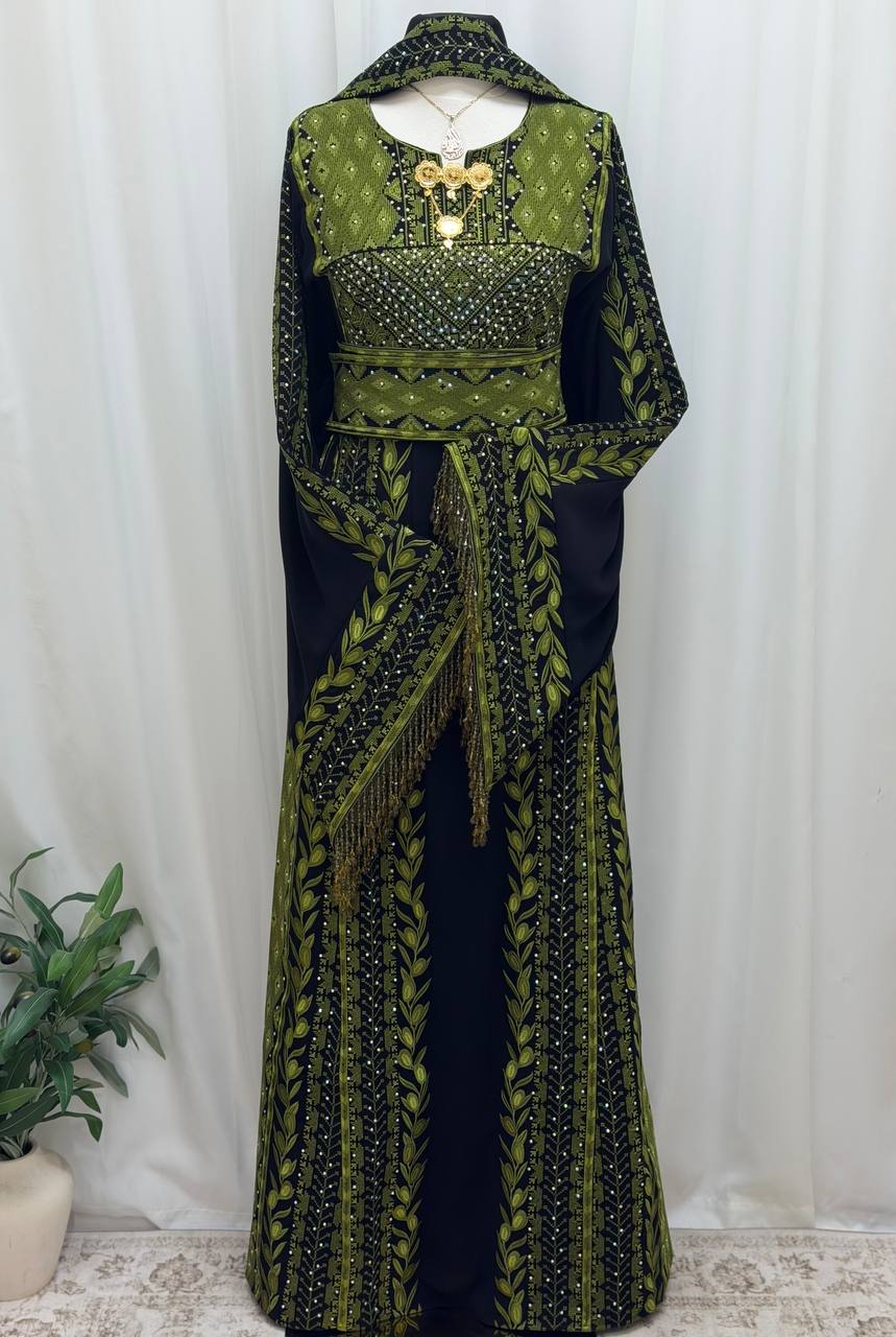 Al Zaytouna – Palestinian Embroidered Thobe with Shawl & Reversible Belt