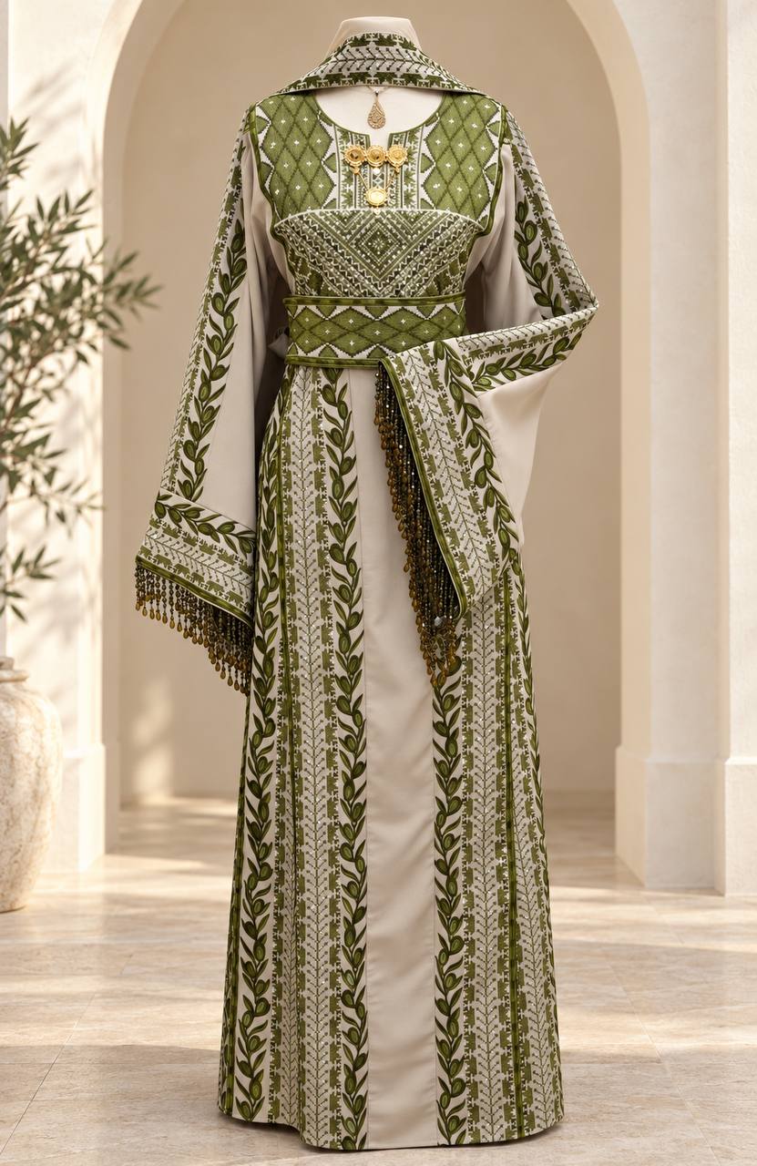 Al Zaytouna – Palestinian Embroidered Thobe with Shawl & Reversible Belt