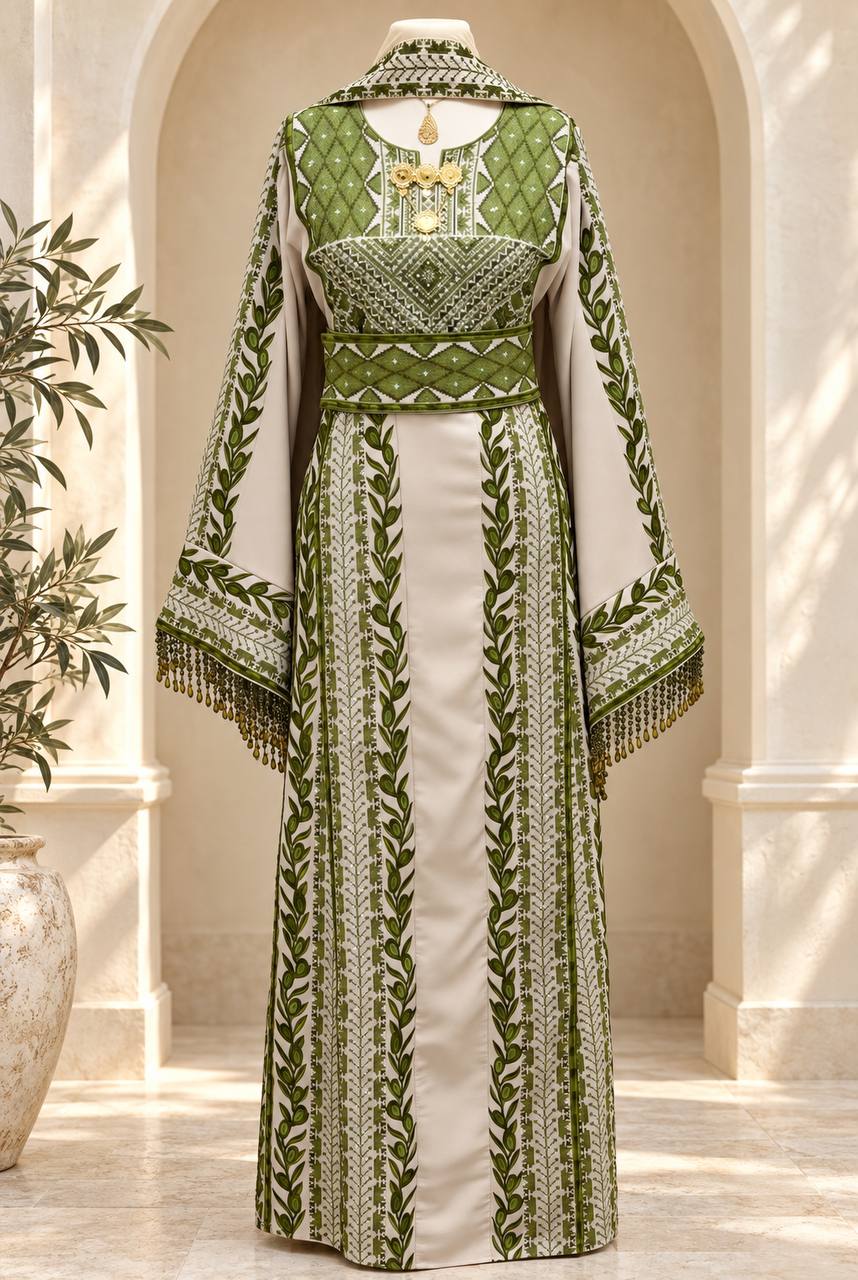 Al Zaytouna – Palestinian Embroidered Thobe with Shawl & Reversible Belt