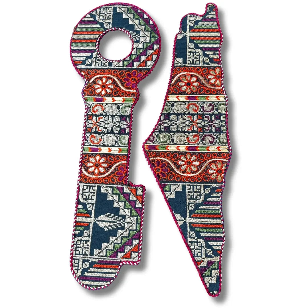 Palestinian Elegance tatreez home decor bundle featuring traditional embroidered key and map accessories