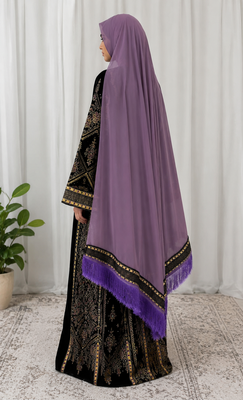 Layali Lavender Chiffon Khirka with Tassel Trim